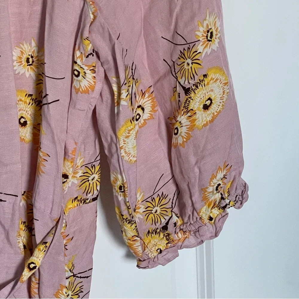 Madewell Pink Floral Long Sleeve Wrap Midi Dress Size Small 47812
